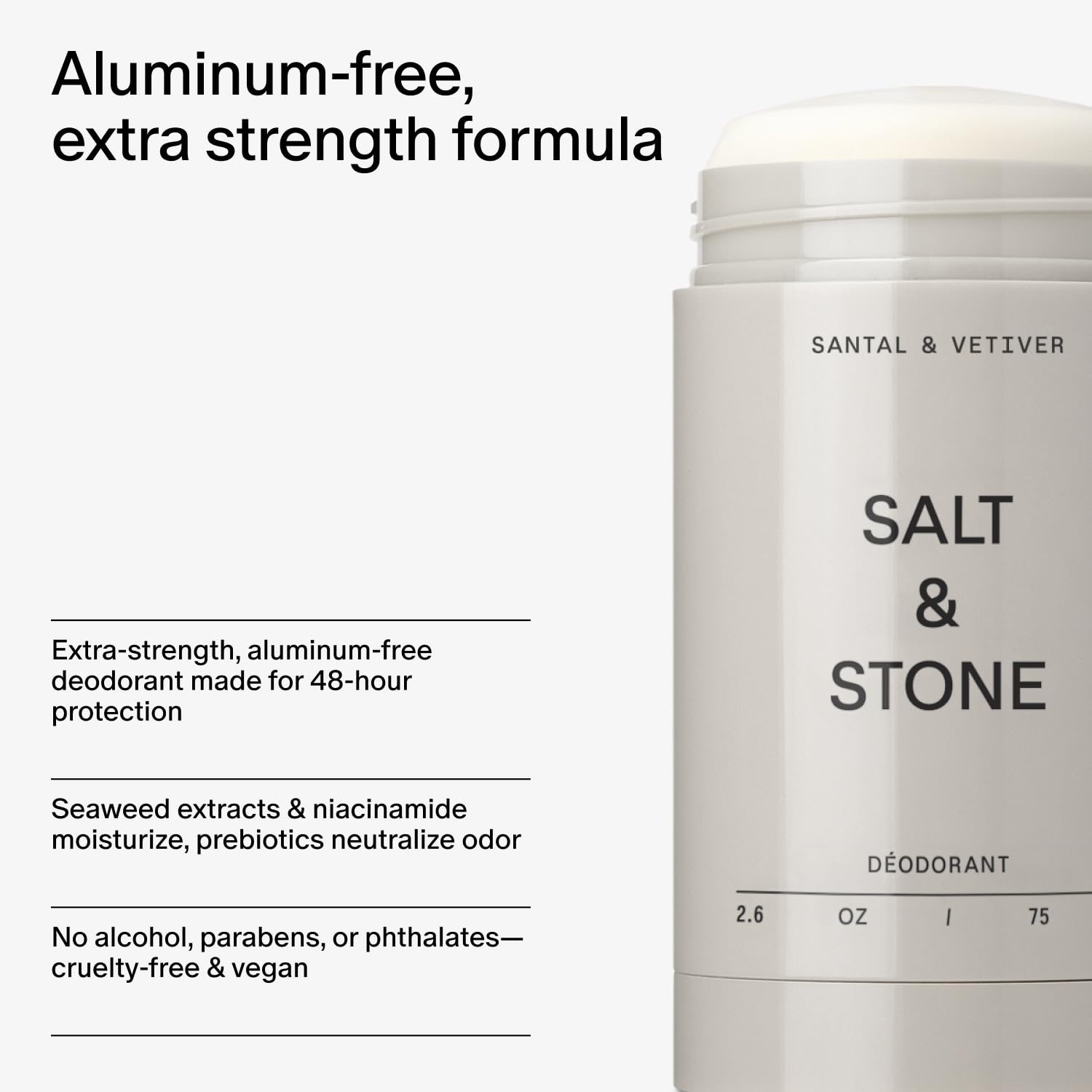 image:imageSalt amp Stone Aluminum Free Deodorant Extra Strength 48 Hour Protection for Women amp Men Made with Seaweed Extracts Niacinamide amp Prebiotics Bergamot amp HinokiTrio