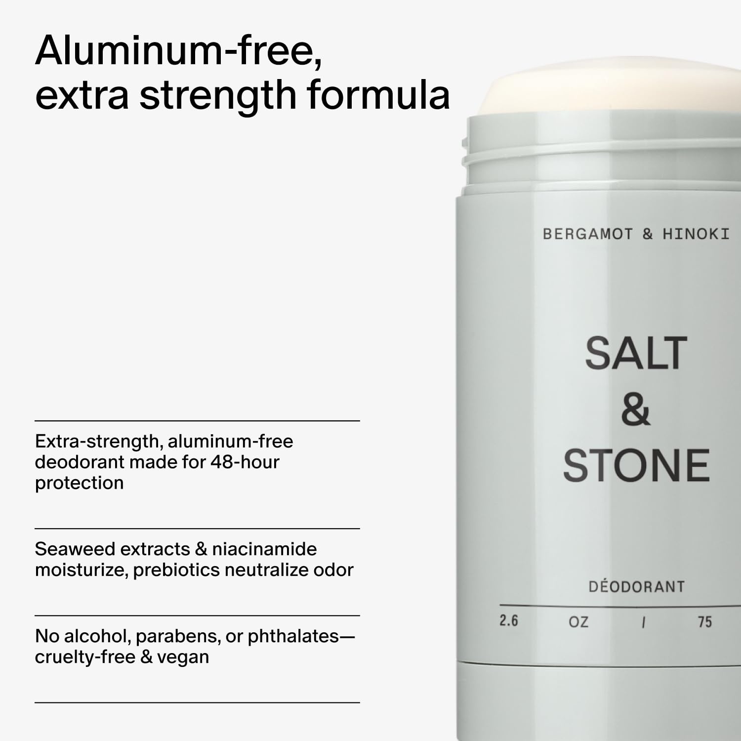 image:imageSalt amp Stone Aluminum Free Deodorant Extra Strength 48 Hour Protection for Women amp Men Made with Seaweed Extracts Niacinamide amp Prebiotics Bergamot amp HinokiBergamot Hinoki
