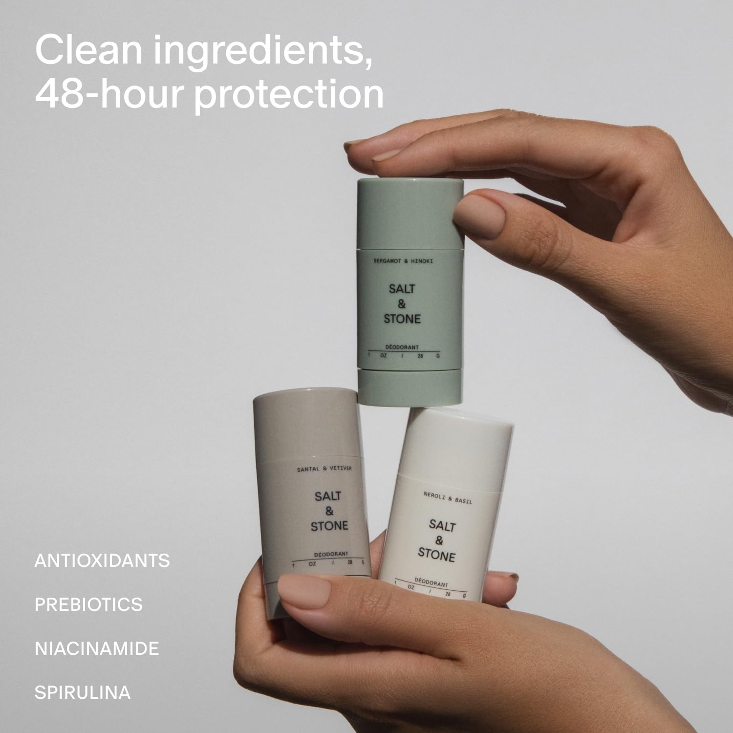 image:imageSalt amp Stone Aluminum Free Deodorant Extra Strength 48 Hour Protection for Women amp Men Made with Seaweed Extracts Niacinamide amp Prebiotics Bergamot amp HinokiMini Deodorant Discovery Set