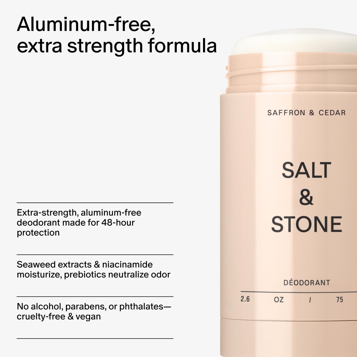 image:imageSalt amp Stone Aluminum Free Deodorant Extra Strength 48 Hour Protection for Women amp Men Made with Seaweed Extracts Niacinamide amp Prebiotics Bergamot amp HinokiSaffron Cedar