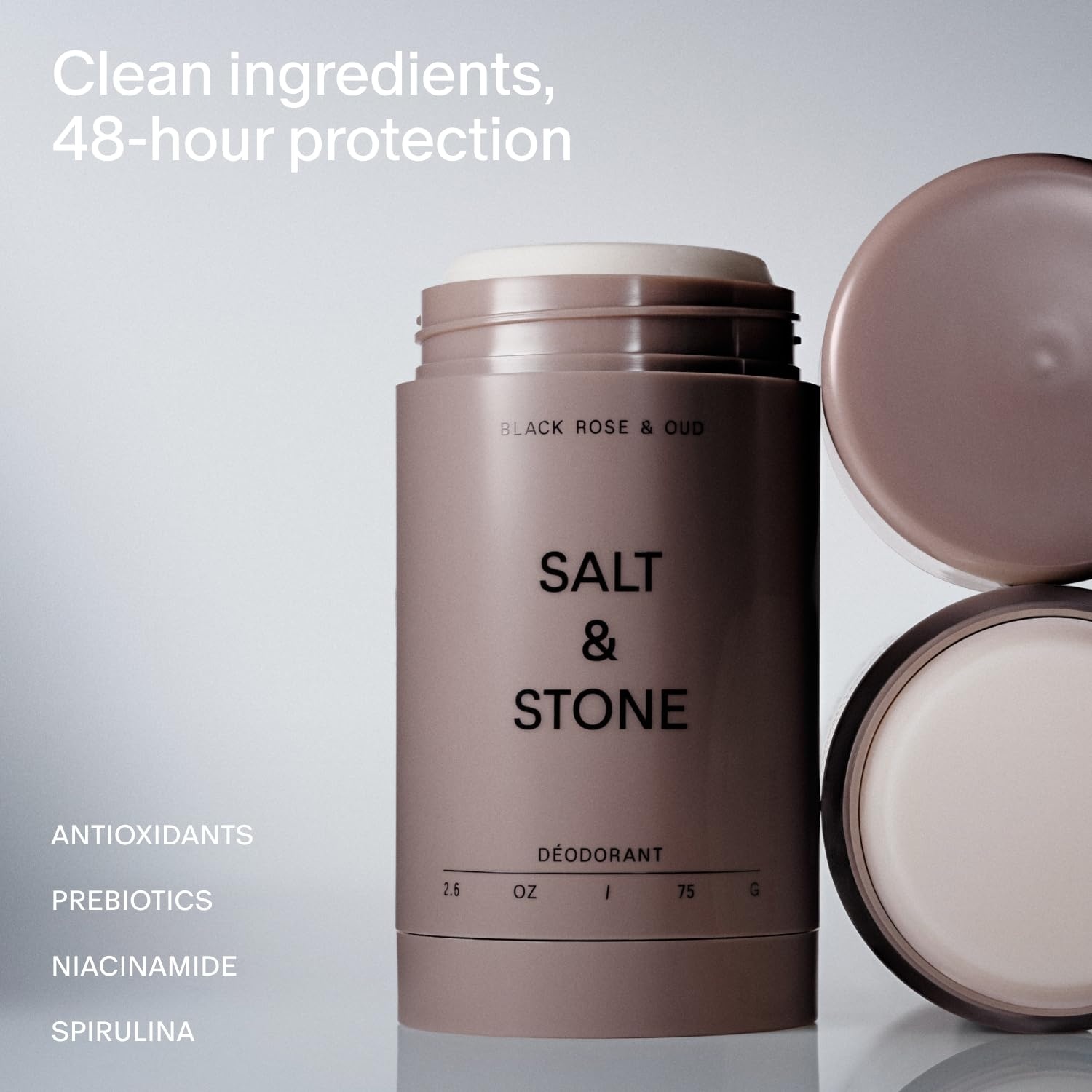 image:imageSalt amp Stone Aluminum Free Deodorant Extra Strength 48 Hour Protection for Women amp Men Made with Seaweed Extracts Niacinamide amp Prebiotics Black Rose amp Oud26 Ounce Pack of 1