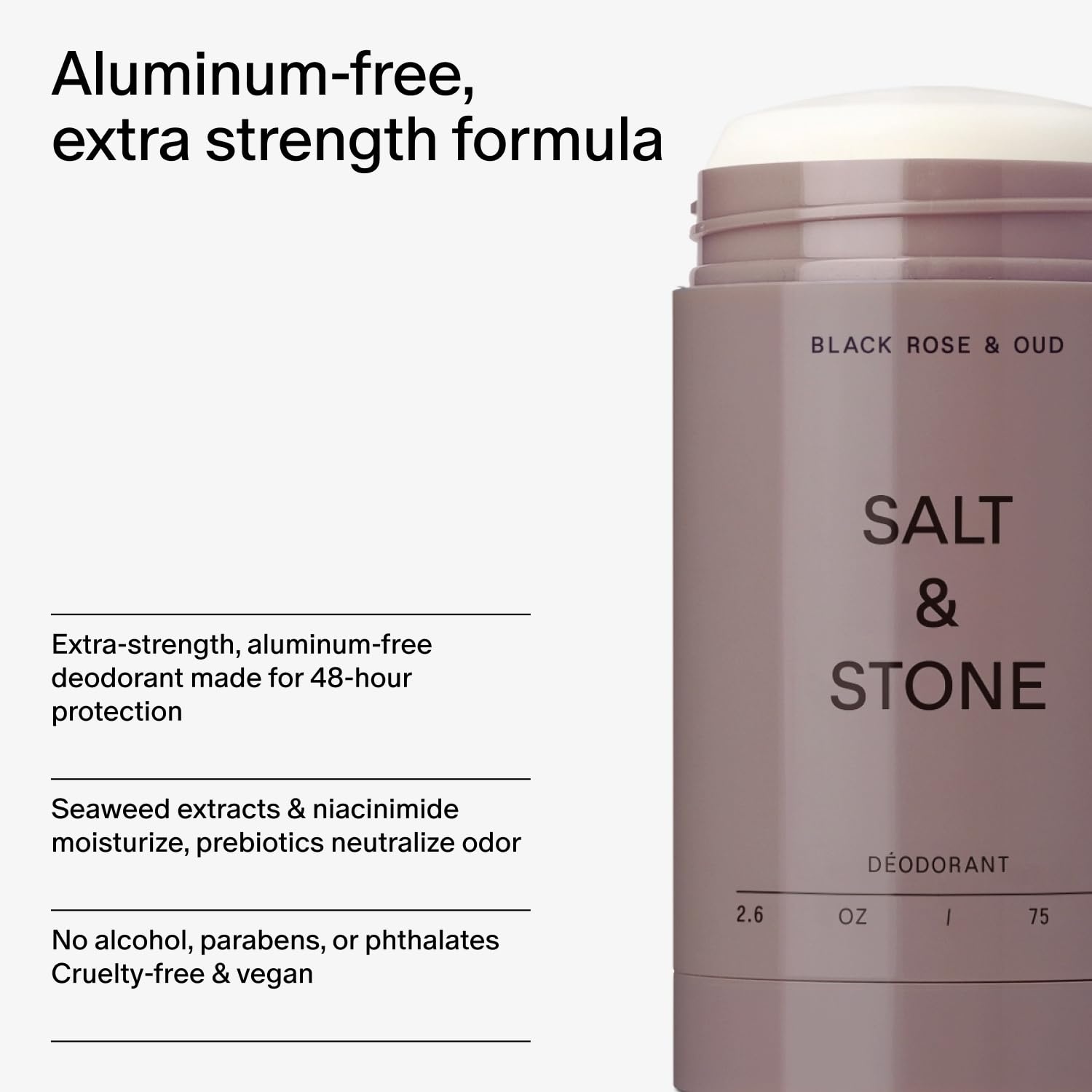 image:imageSalt amp Stone Aluminum Free Deodorant Extra Strength 48 Hour Protection for Women amp Men Made with Seaweed Extracts Niacinamide amp Prebiotics Black Rose amp Oud26 Ounce Pack of 1