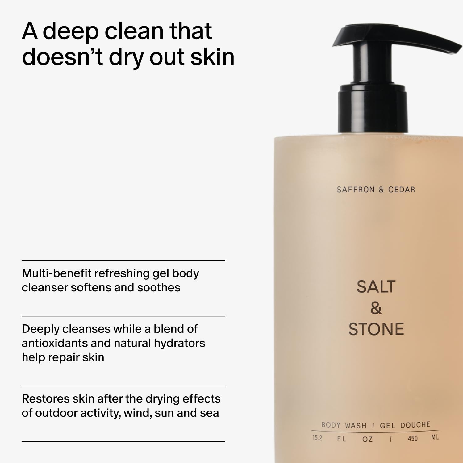 image:imageSalt amp Stone Body Wash with Antioxidants for Deep Moisture For Women amp Men Sulfate Paraben amp Dye Free Leaving Skin Soft and Hydrated Santal amp Vetiver 152 fl ozSaffron Cedar