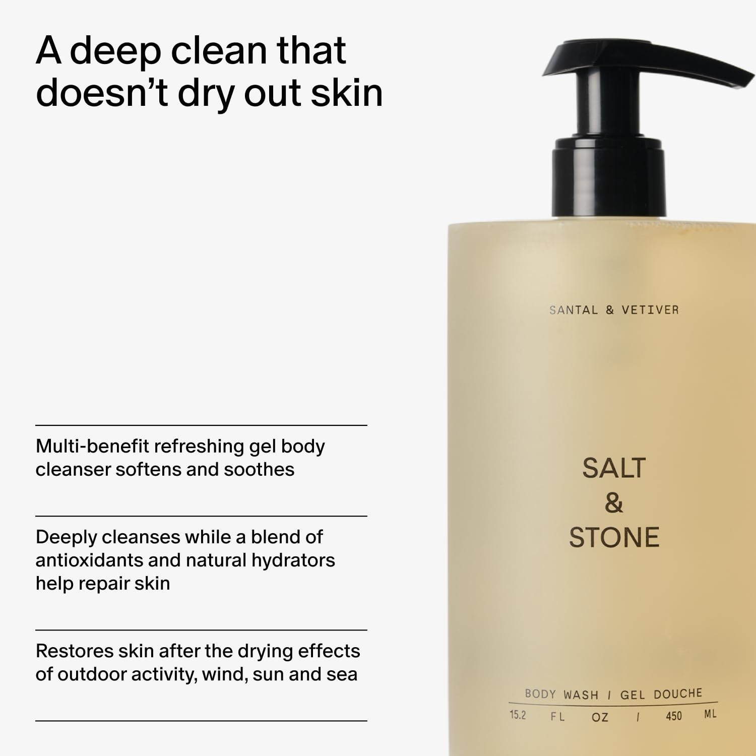 image:imageSalt amp Stone Body Wash with Antioxidants for Deep Moisture For Women amp Men Sulfate Paraben amp Dye Free Leaving Skin Soft and Hydrated Santal amp Vetiver 152 fl ozSantal Vetiver
