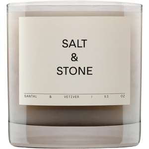 Salt & Stone Scented Candle for Women & Men | Coconut & Soy Blend Wax | Hand-Poured, Aromatic & Fragrant | 100% Cotton Wick | Long-Lasting 50 Hour Burn Time | Bergamot & Hinoki 8.5 oz(Santal & Vetiver)