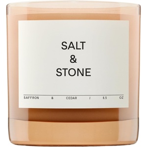 Salt & Stone Scented Candle for Women & Men | Coconut & Soy Blend Wax | Hand-Poured, Aromatic & Fragrant | 100% Cotton Wick | Long-Lasting 50 Hour Burn Time | Bergamot & Hinoki 8.5 oz(Saffron & Cedar)