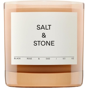 Salt & Stone Scented Candle for Women & Men | Coconut & Soy Blend Wax | Hand-Poured, Aromatic & Fragrant | 100% Cotton Wick | Long-Lasting 50 Hour Burn Time | Bergamot & Hinoki 8.5 oz(Black Rose & Oud)